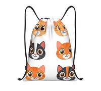 Trainer String Bags Cartoon Cat Faces, Six Designs, Digital Art Sports Back Pack Lightweight Pull String Sport Bags Waterproof Drawstring Bag For Outdoor Shopping Beach