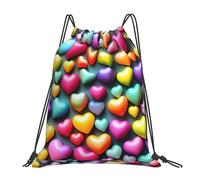 Trainer String Bags Colorful Rainbow Hearts Print Sports Back Pack Unisex Pull String Sport Bags Ideal Drawstring Backpack For Yoga Outdoor Beach