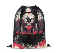 Trainer String Bags Couple Sugar Skull Romantic Flower Halloween String Swim Waterproof Drawstring Bag Lightweight Backpack For Beach Yoga Sports