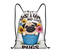 Trainer String Bags Cute Pug In Bucket Florals Drawstring Backpack Ideal Gym Bag Foldable Pull String Sport Bags For Shopping Holidays Yoga