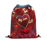 Trainer String Bags Happy Day 3D Red Hearts Roses Print Sports Back Pack Lightweight Drawstring Bag Foldable String Swim For Shopping Sports Holidays