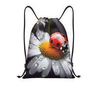 Trainer String Bags Ladybug On Flower Drawstring Pe Bags Waterproof Sports Back Pack Ideal String Swim For Yoga Holidays Beach