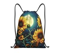 Trainer String Bags Moonlight Sunflower Pattern Drawstring Bag Lightweight Sports Back Pack Foldable Swim Bag For Holidays Shopping Yoga