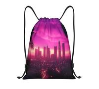 Trainer String Bags Neon Sunset Los Angeles Cityscape Photograph Drawstring Bag Ideal Sports Back Pack Unisex Pull String Sport Bags For Beach Outdoor Yoga