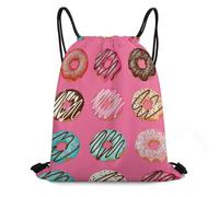 Trainer String Bags Pink Donut Drawstring Backpack Unisex Pull String Sport Bags Foldable Sports Back Pack For Beach Holidays Yoga