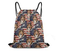 Trainer String Bags Rough Collie Dog American Flag Drawstring Backpack Ideal Pull String Sport Bags Unisex Sports Back Pack For Sports Holidays Shopping