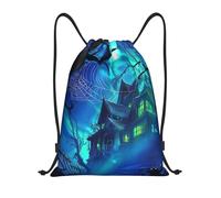 Trainer String Bags Spooky Haunted House Moonlit Night Scene Digital Art Pull String Sport Bags Unisex Gym Bag Waterproof Drawstring Backpack For Beach Holidays Shopping