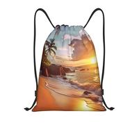 Trainer String Bags Tropical Beach At Sunset Drawstring Bag Foldable Drawstring Backpack Ideal Gym Bag For Holidays Shopping Beach