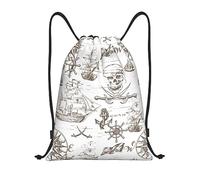 Trainer String Bags Vintage Jolly Roger Map With Sailboats Drawstring Bag Unisex String Swim Foldable Swim Bag For Beach Yoga Holidays