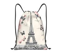 Trainer String Bags Vintage Paris Eiffel Tower Pattern Drawstring Bag Ideal Sports Back Pack Lightweight Pull String Sport Bags For Holidays Beach Shopping