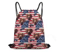 Trainer String Bags Vizsla Dog American Flag Drawstring Backpack Waterproof Gym Bag Foldable Pull String Sport Bags For Sports Holidays Beach