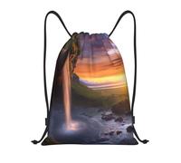 Trainer String Bags Waterfall At Sunset Drawstring Backpack Lightweight Pull String Sport Bags Ideal Sports Back Pack For Outdoor Shopping Holidays