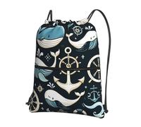 Trainer String Bags Whale-Ship-Wheel Drawstring Backpack Ideal Sports Back Pack Waterproof Pull String Sport Bags For Yoga Holidays Shopping