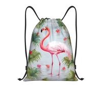 Trainer String Bags White Flamingo Print Sports Back Pack Lightweight Backpack Unisex String Swim Forholidays Yoga Sports