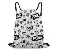 Trainer String Bags White Punk Skull Rock Hair Black Vintage Cute Waterproof Sports Back Pack Lightweight Drawstring Backpack Foldable Gym Bag For Beach Shopping Yoga