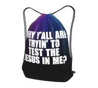 Trainer String Bags Why Y'All Are Trying To Test The Jesus In Me Drawstring Backpack Unisex Drawstring Bag Lightweight Gym Bag For Holidays Shopping Beach