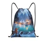 Trainer String Bags Winter Wonderland By Snowy Lakehouse Path Drawstring Backpack Ideal Pull String Sport Bags Waterproof Sports Back Pack For Beach Holidays Shopping