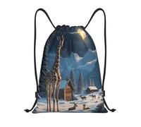 Trainer String Bags Winter Wonderland Giraffe Forests Scene Nighttime Moonlight Gym Bag Foldable Sports Back Pack Lightweight Drawstring Bag For Yoga Outdoor Beach