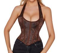 Trainer Women Body Shaper Postpartum Underwear Garters Lace Up Boned Overbust Corset Bustier Lingerie Bodyshaper and Corsets UK Shape High Waisted Shaping Panty (Brown, S)
