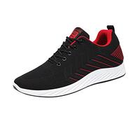 Trainers Fashion Summer and Autumn Men Flat Mesh Breathable Stripes Solid Color Casual Red