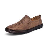 Trainers for Men, Comfortable Flat Casual Shoes, Comfortable Slip-On Shoes, Flat Round Head Men's Shoes, Soft Lightweight Leather Shoes, Outdoor Fitness Walking Shoes, brown, 7 UK