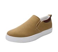 Trainers for Men Slip On Flat Shoes Vintage Comfortable Non-Slip Walking Shoes Casual Sneakers Lightweight Breathable Anti-Slip Trainers Chic Low Oxford Sneakers Outdoor Hiking Flat Wedge Shoe Khaki