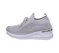 Trainers for Women Elegant Sparkly Mesh Slip On Sneakers for with Platform Chunky Heel- Stylish Casual Footwear Grey