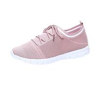 Trainers for Women Lace Up Walking Shoes Flat Round Toe Athletic Sneakers Breathable Mesh Orthopedic Shoes Casual Low Top Wide Fit Wedge Trainers Comfort Non-Slip Running Shoes Pink