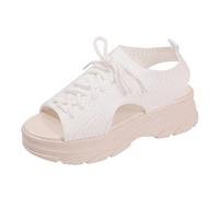 Trainers for Women Ladies Summer Flying Woven Mesh Surface Thick Bottoming Hollow Out Soft Bottoming Outside Wear Open Toe Fish Mouth Portable Large Size Sports Sandals White