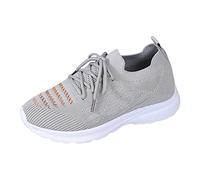 Trainers for Women Mens Breathable Mesh Trainers Lace-Up Walking Shoes Lightweight Comfortable Running Sneakers Casual Trainer Orthopedic Memory Foam Sneakers Non Slip Tennis Shoe Outdoor Sports Grey