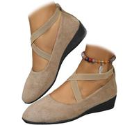 Trainers for Women Sneakers Wide Fit Shoes Womens Slip-Ins Women's Ballet Flats & Pumps Comfy Elastic Crisscross Strap Wedge Slip-On Ballerina Ankle Crossing Strap Beige