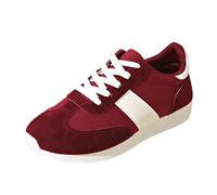 Trainers for Women Steel Toe Cap Trainers Womens Lace-Up Low Top Casual Walking Shoes Anti Slip Flats Wedge Orthopedic Sneakers with Arch Support Lightweight Sports Road Running Sneakers Driving Red