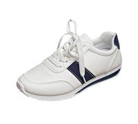 Trainers for Women Steel Toe Cap Trainers Womens Lace-Up Low Top Casual Walking Shoes Anti Slip Flats Wedge Orthopedic Sneakers with Arch Support Lightweight Sports Road Running Sneakers Driving Blue