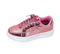 Trainers for Women,Women Shoes,Women's Fashion Sequins Casual Lace Up Sport Shoes Sneakers Glitter Breathable Crystal Bling Ladies Running Shoes Pink