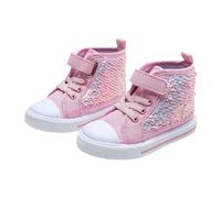 Trainers Girls High Top Canvas Boots Sequin Decorated Fashionable Sneakers Strap Closure Casual Shoes for School Leisure Spring Autumn Platform Shoes Linen Children's Shoes, Pink, 6 UK Child