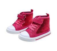 Trainers Girls High Top Canvas Boots Sequin Decorated Fashionable Sneakers Strap Closure Casual Shoes for School Leisure Spring Autumn Platform Shoes Linen Children's Shoes, hot pink, 7 UK Child