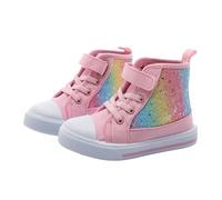 Trainers Girls High Top Canvas Boots Sequin Decorated Fashionable Sneakers Strap Closure Casual Shoes for School Leisure Spring Autumn Platform Shoes Linen Children's Shoes, klar, 8.5 UK