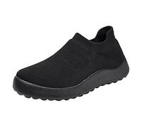 Trainers Men Barefoot, Mens Canvas Slip On Shoes Wide Fit, Flat Thick Bottom Lightweight Slip On Flying Woven Mesh Breathable Comfortable Solid Color Casual Style Walking Jogging Running Shoe Black