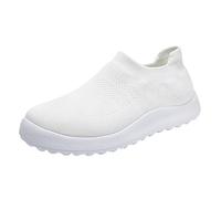 Trainers Men Barefoot, Mens Canvas Slip On Shoes Wide Fit, Flat Thick Bottom Lightweight Slip On Flying Woven Mesh Breathable Comfortable Solid Color Casual Style Walking Jogging Running Shoe White
