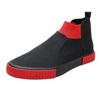Trainers Men's High Top Canvas Shoes Fashionable No Laces Skateboard Shoes Non-Slip Trainer Shoes Flat Casual Shoes Round Toe Patchwork Walking Shoes Lightweight Running Shoes, red, 9 UK