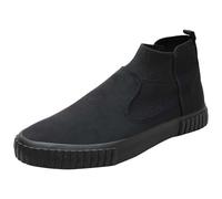 Trainers Men's High Top Canvas Shoes Fashionable No Laces Skateboard Shoes Non-Slip Trainer Shoes Flat Casual Shoes Round Toe Patchwork Walking Shoes Lightweight Running Shoes, black, 10 UK