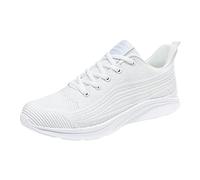 Trainers Mens Mesh Running Trainers Breathable Lightweight Comfortable Slip On Sneakers Non Slip Walking Sneakers Low Rise Flat Wedge Sneaker Gym Athletic Fitness Sport Shoes Hiking Trekking White