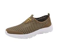 Trainers Men's Mesh Slip On Running Shoes Breathable Sports Shoes Funky Leisure Shoes Soft Walking Shoes Lightweight Orthopaedic Comfortable Slip On Shoes Gym Trainers Trend Casual Shoes, khaki, 8 UK
