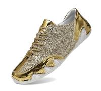 Trainers Men's Sequin Flat Low Trainers Breathable Rhinestone Glitter Trainers Outdoor Sports Shoes Lace Costume Running Shoes Summer Shoes Wedding Shoes Bridal Fabric Shoes, gold, 9.5 UK