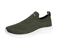 Trainers & Sports Shoes for Men, Breathable Trainers, No Lacing, Casual Shoes, Mesh Jogging Shoes, Lightweight Slip-On Shoes, Comfortable Walking Shoes, Flat Running Shoes, Army Green, 9 UK