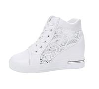 Trainers Walking Shoes Girls Lace-Up Casual Zero Drop Sole Platform Classic Sneakers Breathable Running Sparkly Wide Fit for Spring Summer, Hiking Trekking White