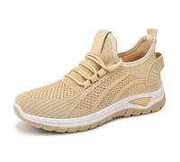 Trainers Womens Arch Support Orthopedic Trainers Non Slip Breathable Mesh Walking Sneakers Lace Up Low Top Sports Shoes Lightweight Comfortable Tennis Sneakers Chunky Wedge Shoes Casual Jogging Beige