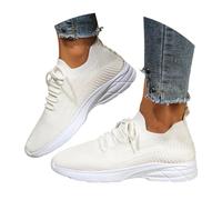 Trainers Womens Athletic Running Sneakers with Arch Support Breathable Mesh Sports Shoes Non Slip Walking Sneakers Soft Chunky Sole Orthopedic Shoes Lace-Up Low Top Casual Trainers White