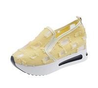 Trainers Women's Casual Shoes Slip On Slippers Thin Lazy Breathable Thick Floor Formation Hollowed Comfortable Outdoor Travel Sports Leisure Shoes Trainers Women White Leather, yellow, 4.5 UK