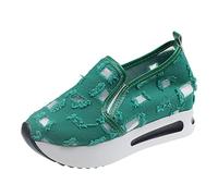 Trainers Women's Casual Shoes Slip On Slippers Thin Lazy Breathable Thick Floor Formation Hollowed Comfortable Outdoor Travel Sports Leisure Shoes Trainers Women White Leather, Green, 4.5 UK